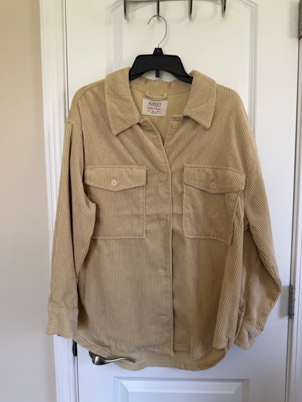 Ashley By 26 International Beige Corduroy Button-Front Shirt Jacket